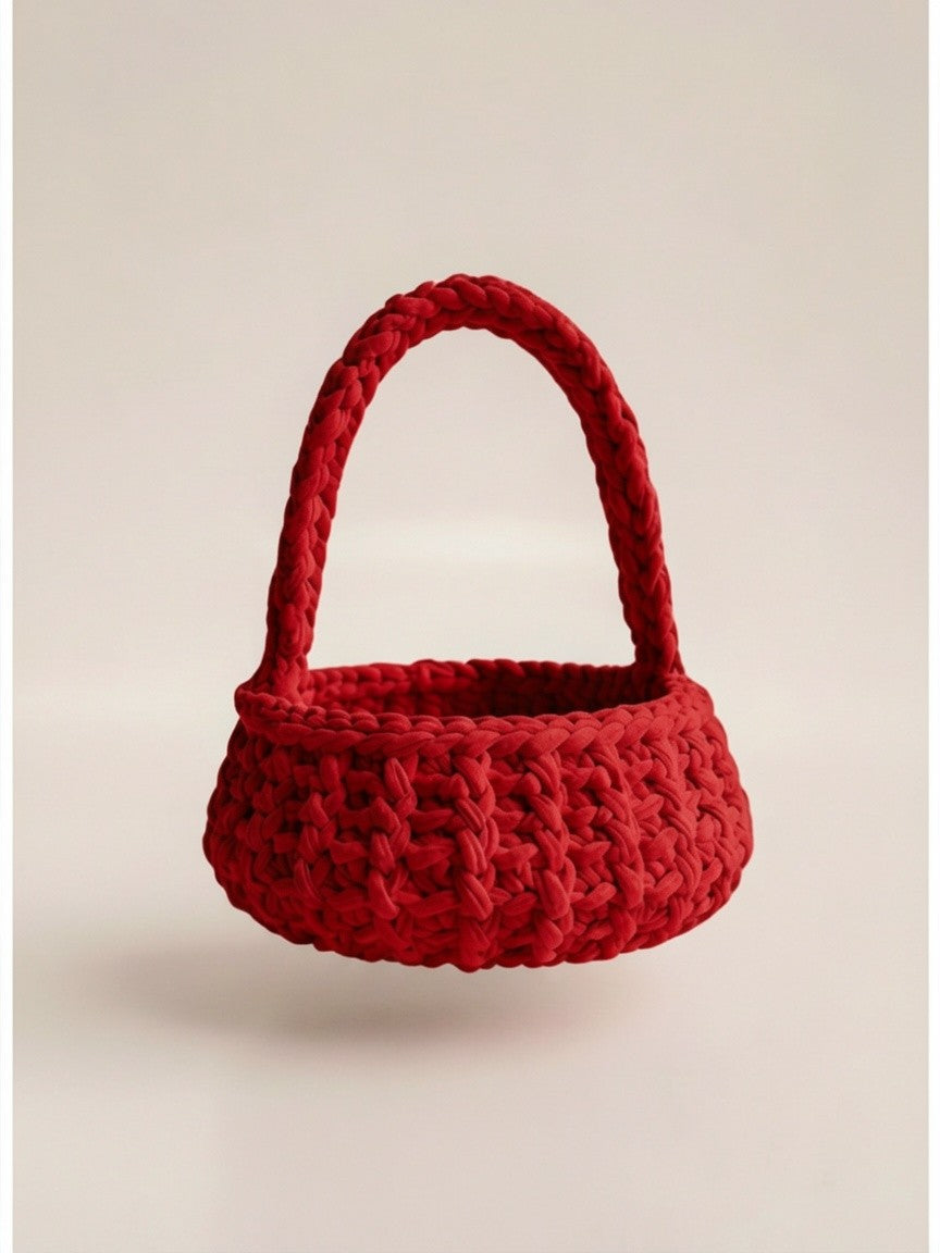 The Cosmetics Basket in red — handmade crochet storage basket
