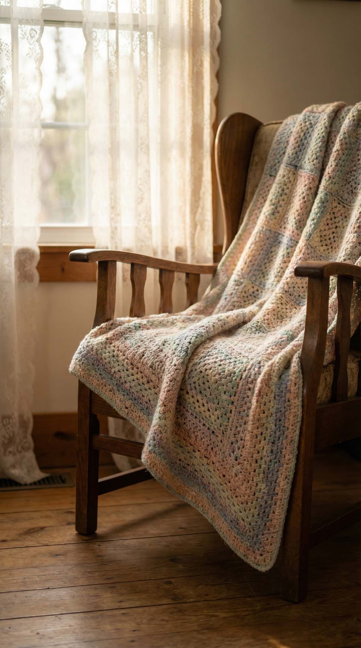 The Throw styled on a couch — handmade crochet blanket