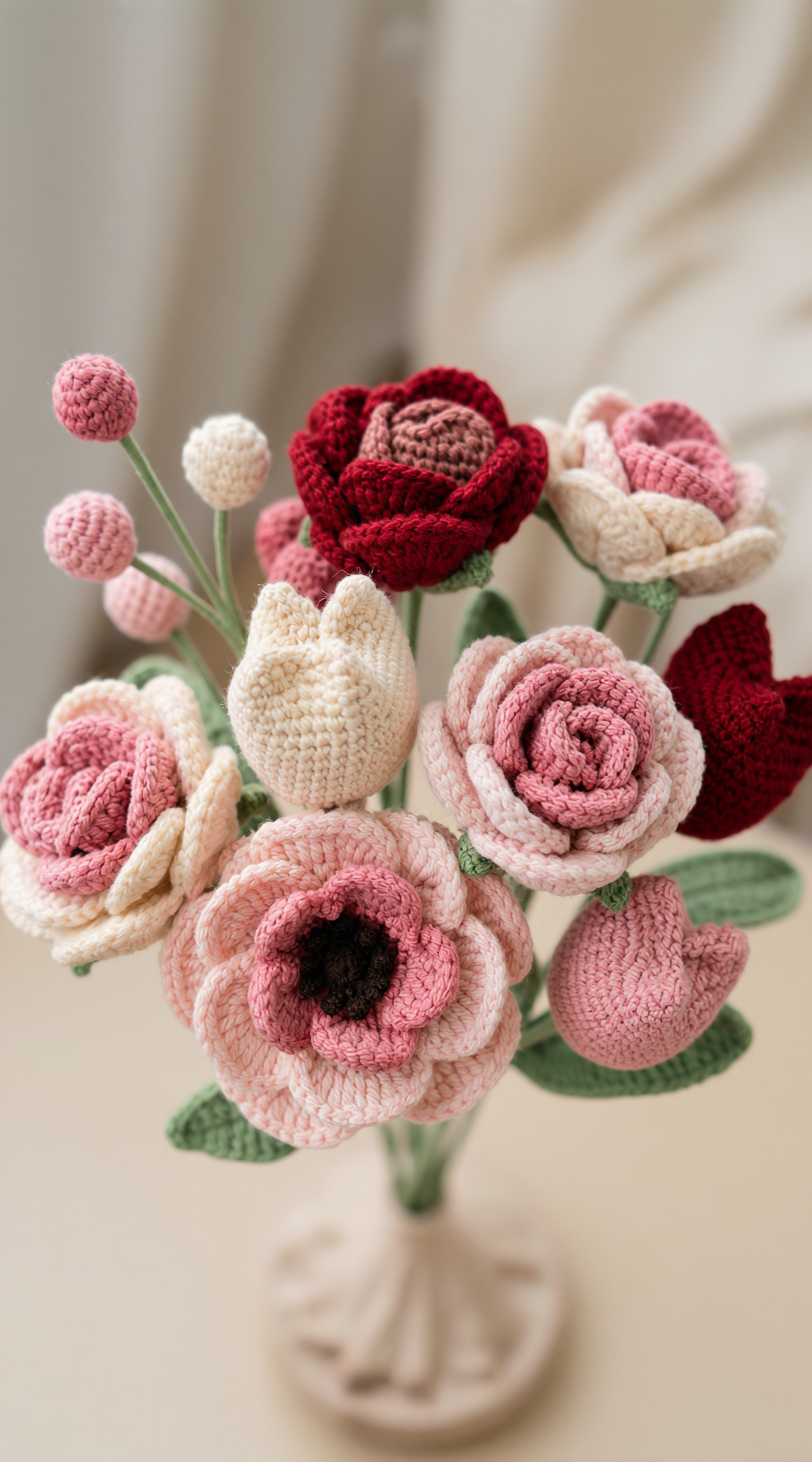The Bouquet of hand-crocheted flowers — front view