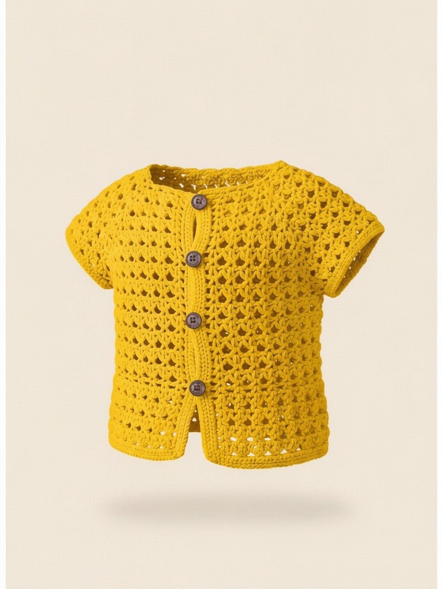 The Little One Sweater in mustard — handmade crochet baby cardigan